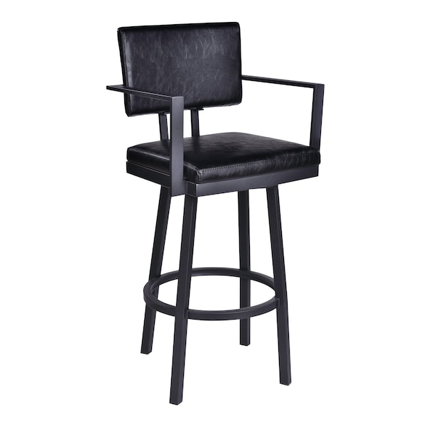 Armen Living Balboa 26" Counter Height Swivel Vintage Black Faux Leather and Metal Bar Stool with Arms LCBBARBABLVB26 - main